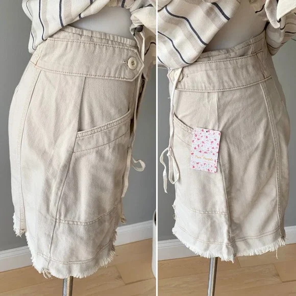 Free People Alpha Utility Raw-Edge Mini Skirt in Tan Size 8 - Picture 9 of 12